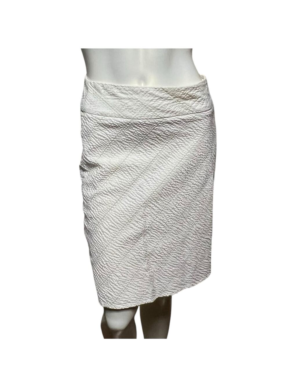 Ann Taylor 4P White Quilted Side Button Skirt with Green & Yellow Stripes